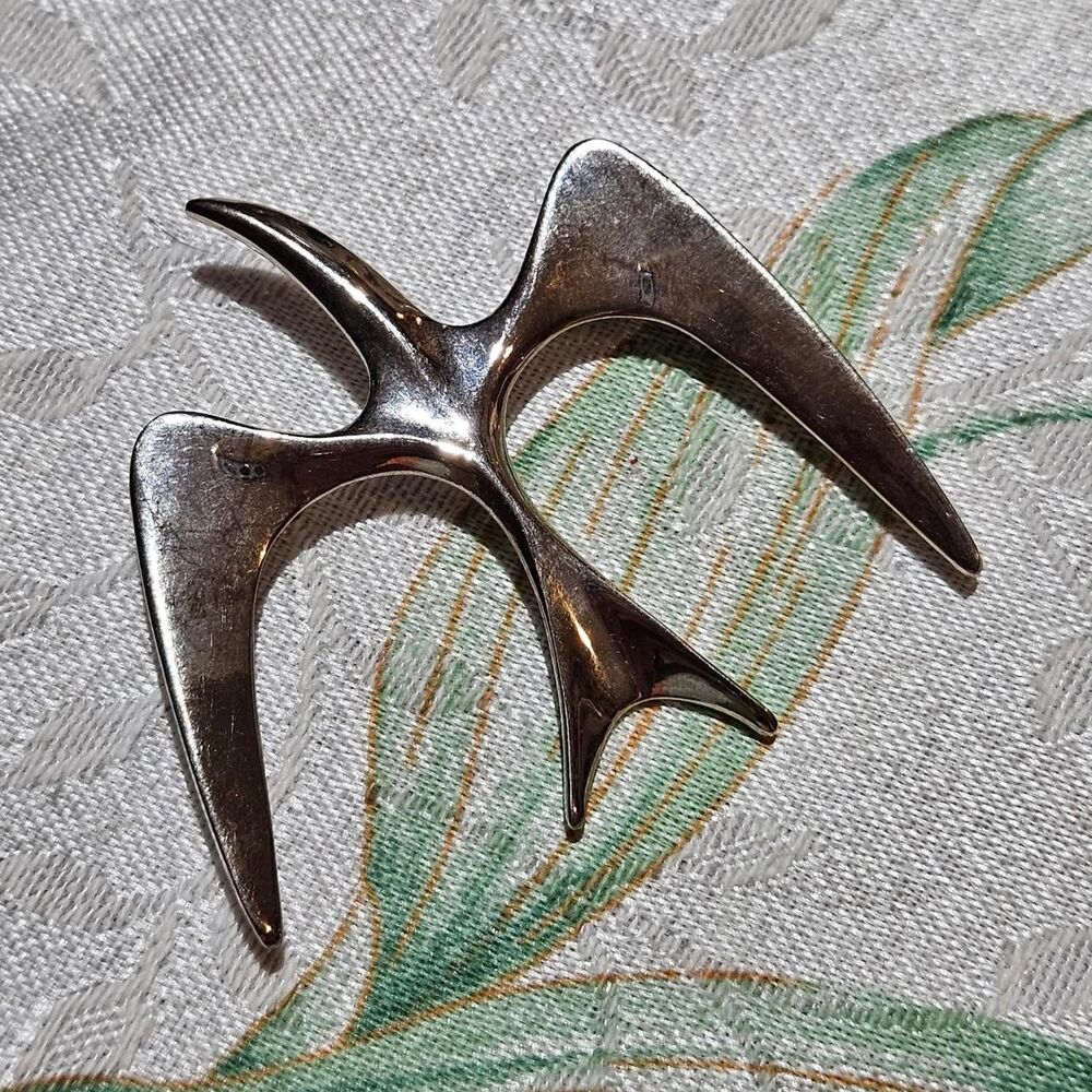 70s boho whimsigoth silver tone bird brooch